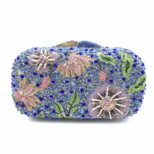 Синий кристалл бриллиантовой огранки выдалбливают женские свадебные вечерние сумки свадебный вечерний коктейльный сумки на плечо металлические клатчи кошельки для выпускного вечера