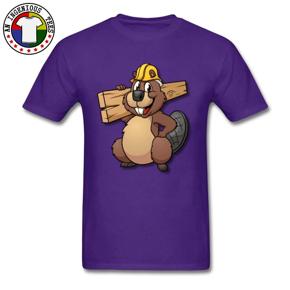 Cute Beaver NEW YEAR DAY Cotton Fabric Round Collar Tops & Tees Short Sleeve Family Clothing Shirt Latest Casual Tshirts Cute Beaver purple