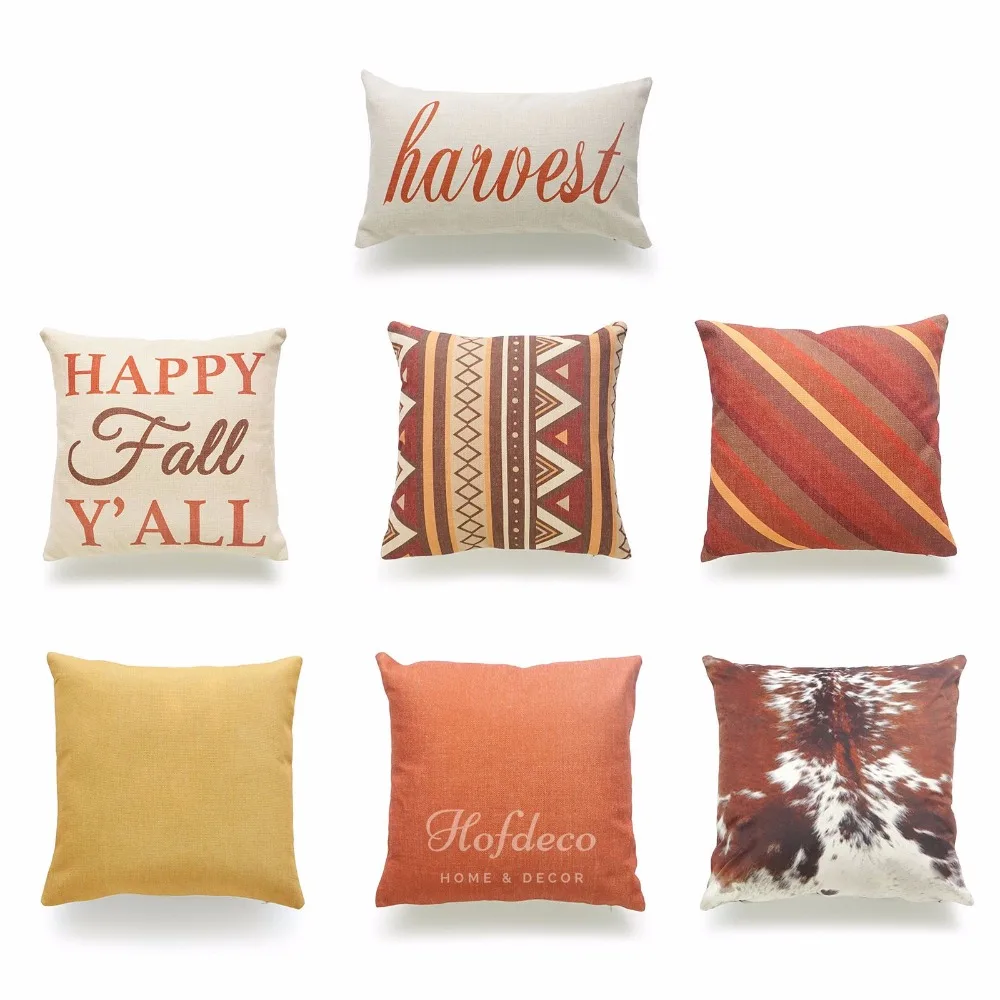 Decorative Throw Pillow Case Fall Autumn Southwestern Geometric Stripes Harvest Brown Cowhide ...