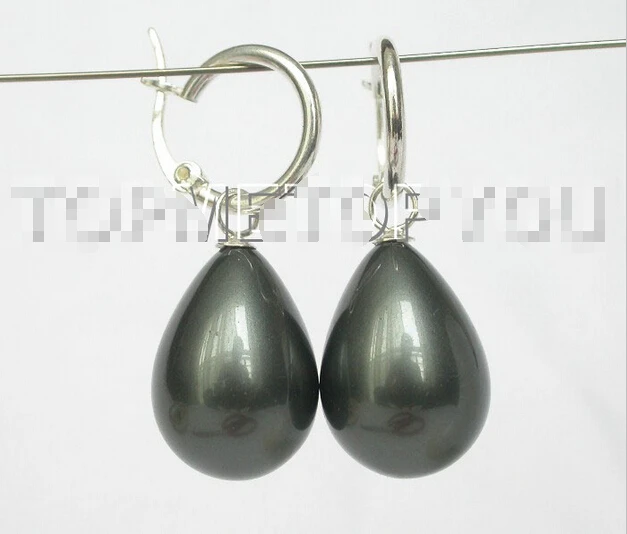 

Free shipping 15X12mm Drop black shell pearls earrings 925ss silver E1470