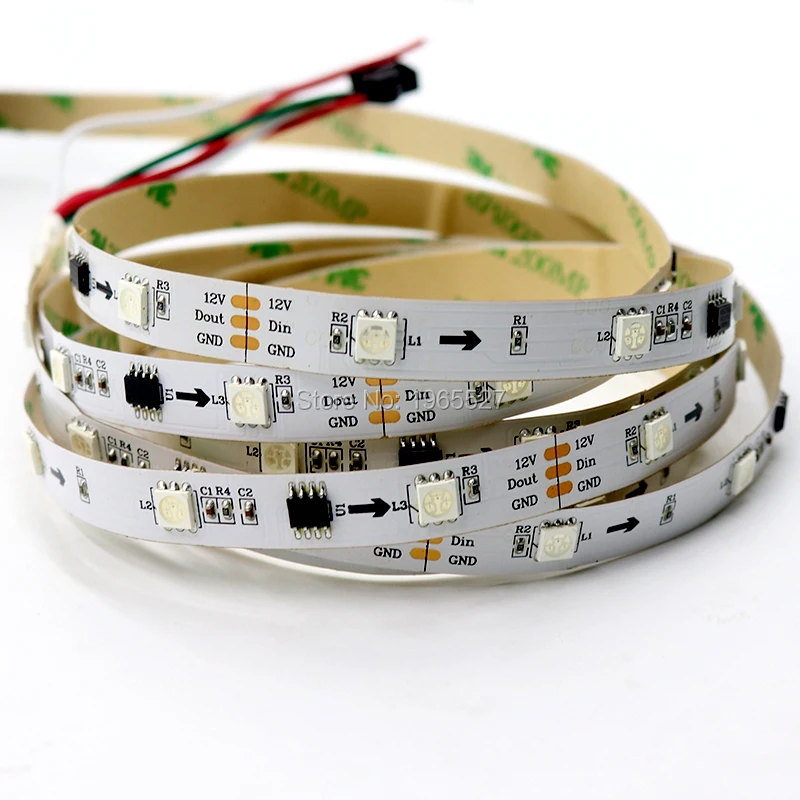 1 м 30 светодиодный s/M WS2811 Светодиодная лента, 5050 SMD RGB светодиодный 10 пикс./м с 10 шт. WS2811 IC, вход DC12V, белая печатная плата, не водонепроницаемый