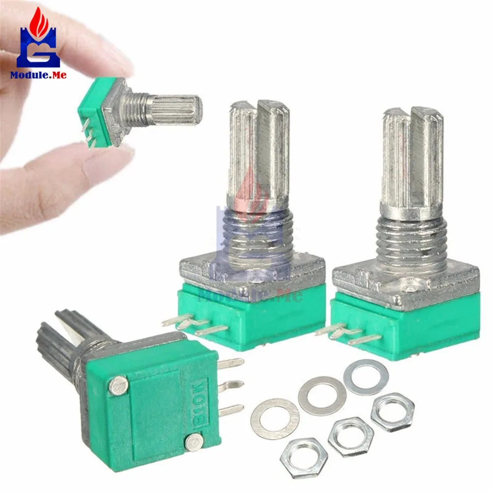 5Pcs 6mm B10K 3Pin Single Linear Rotary Potentiometer 15mm Knurled Shaft Potentiometers 10K Ohm With Nuts And Washers цена 5Pcs 6mm B10K 3Pin Single Linear Rotary Potentiometer 15mm Knurled Shaft Potentiometers 10K Ohm With Nuts And Washers цены онлайн