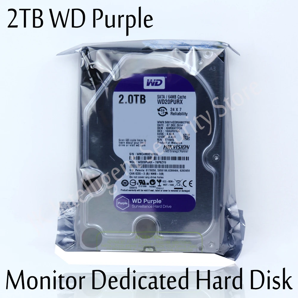 Hikvision Мониторы Выделенный жесткий диск 2 ТБ WD purple 2000 ГБ HDD для NVR DVR ds 7608ni e2/8 P i2/8