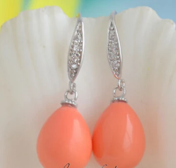 

hj 00519 16MM PINK CORAL SOUTH SEA SHELL PEARL DANGLE EARRING