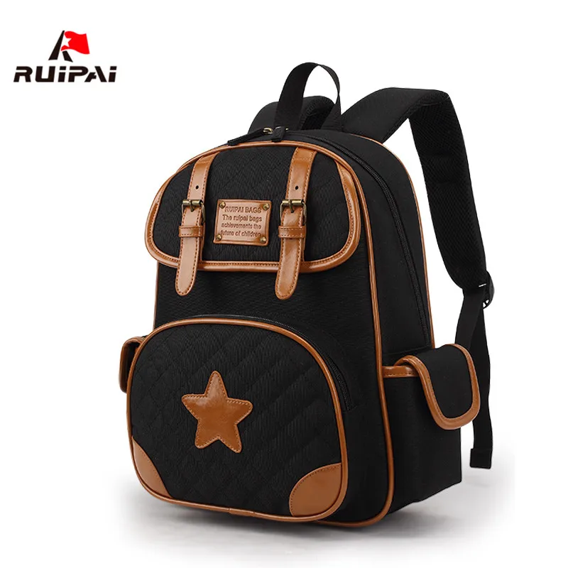 

RUIPAI 2017 Nylon Children Backpacks Kids Kindergarten High Quality Children School Bags for Girls Boys Kids Black Schoolbags