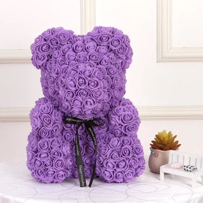 40 см Искусственный цветок розы животных из пенопласта медведь для Святого Валентина романтический подарок вечерние украшения - Цвет: Purple