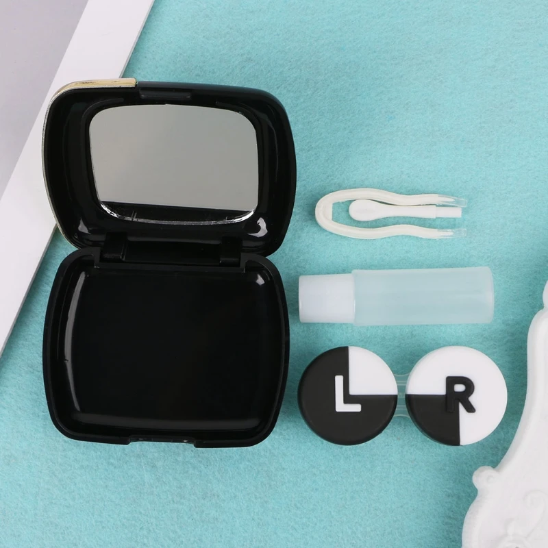 Fashion Contact Lens Box Care Patchwork Design Travel Portable Case With Mirror Storage Holder