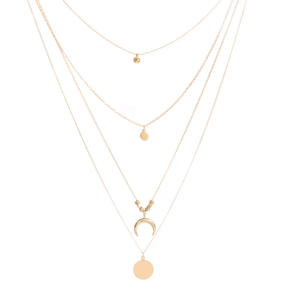 

Joya Love Gold Layering Necklaces Simple Layered Chain Moon and Round Pendant Necklace Boho Jwewlry women fashion beach jewelry