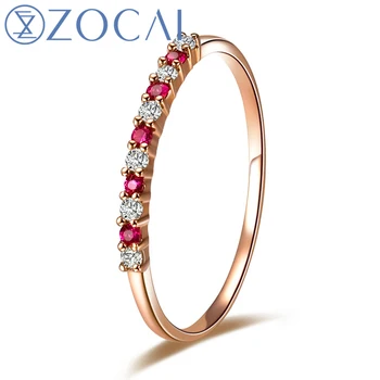 

ZOCAI ZODIAC GEM FIRE SIGNS 0.07 CT CERTIFIED H/SI DIAMOND 0.06 CT RUBY WEDDING BAND RING ROUND CUT 18K ROSE GOLD W02770