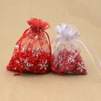 

25pcs/lot 9*12cm (colors randomly) Snow Christmas Gift Bags Organza Jewelry Wedding Gift Pouch Bags F1743