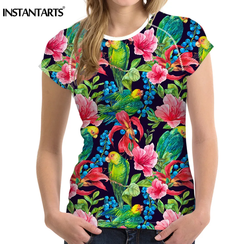

INSTANTARTS Floral Pattern Female Short Sleeve Sport T Shirt Quick Dry Summer Running Tee Shirt for Girls Yoga Fitness T-shirt