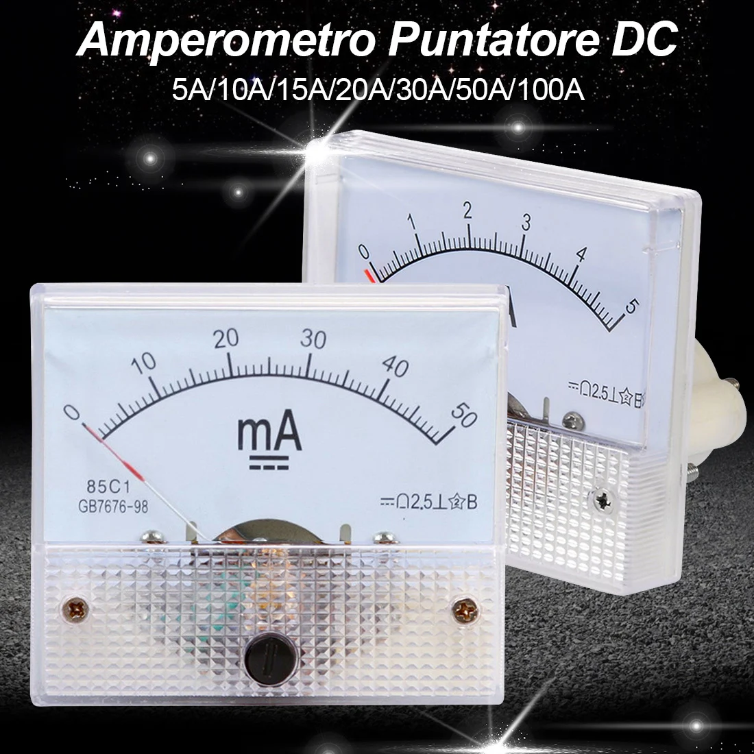85C1 Ammeter Analog Panel Meter DC 100mA 2A 5A 10A 15A 20A 30A 50A 75A 100A 200A