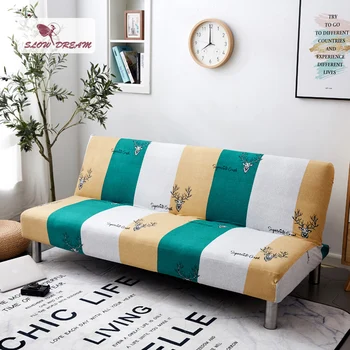 

Slowdream Sofa Bed Couch Cover Nordic Decor Folding Cover Elastic Band Removable Without Armrest Stretch Double Seat Slipcover