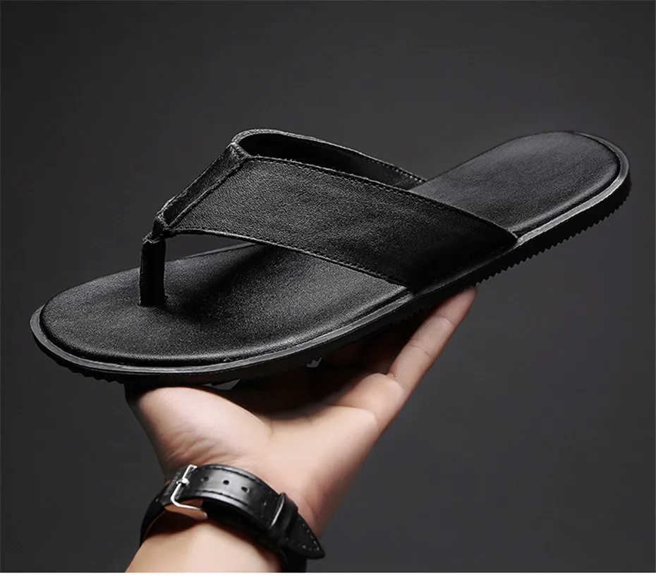 NINYOO/удобные летние Вьетнамки; мягкая мужская обувь; повседневные Шлепанцы из натуральной кожи; черные сандалии; пляжная обувь для купания; 44