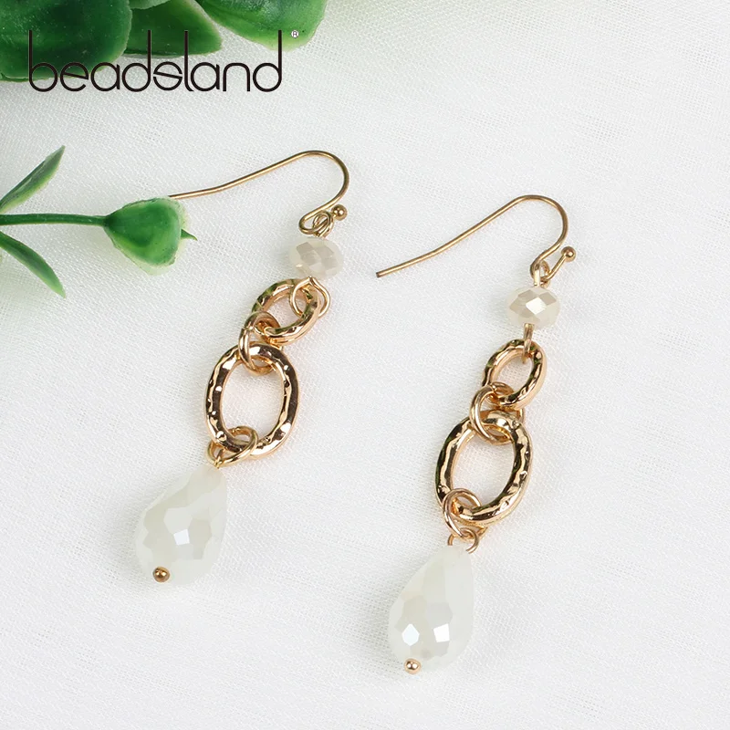

Beadsland Long Drop Earrings With Metal Link and Glass Pendant Fashion Elegent Design Women Girl Gift 37482