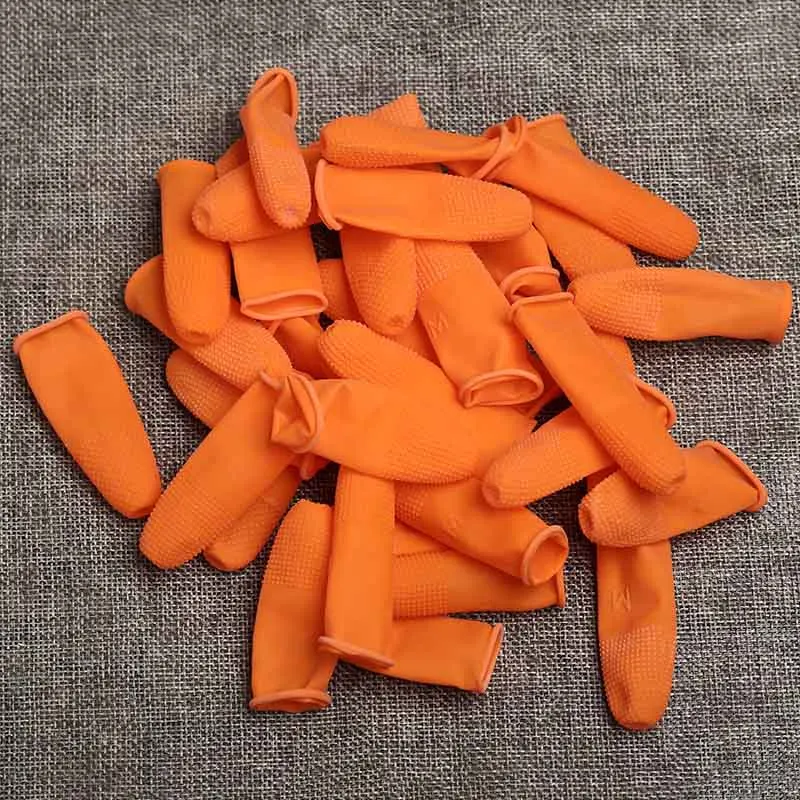 100 шт. перчатки для пальцев латексные резиновые перчатки для пальцев Защитные противоскользящие антистатические защитные PAK55 - Цвет: Orange S