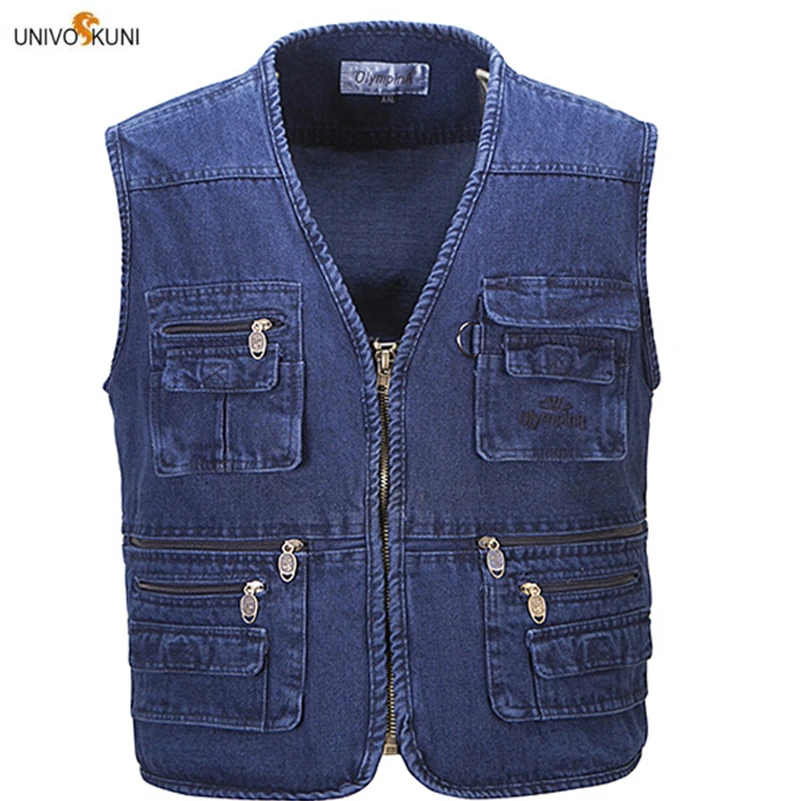 

UNIVOS KUNI 2019 Men Vest Cowboy Summer Solid Color Chest Pocket Overalls Design Formal Casual Male Big Size 5XL Q6062