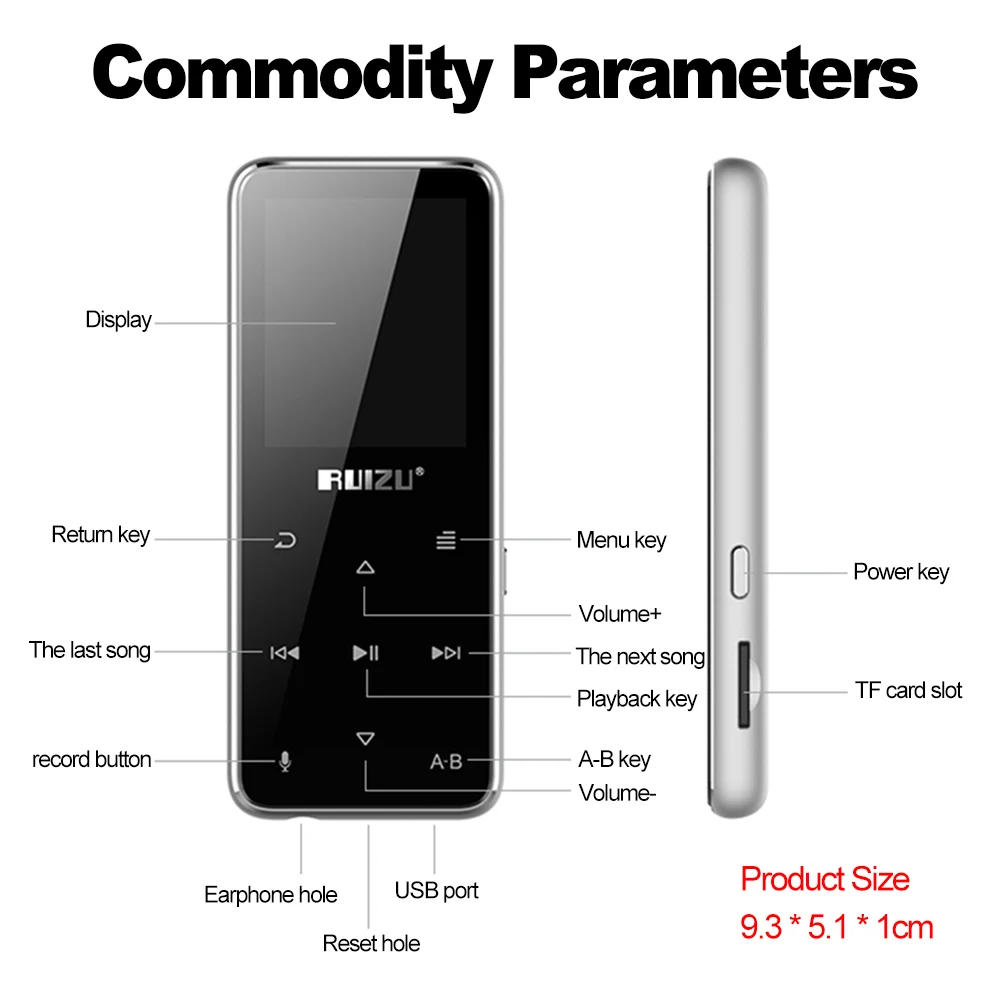 MP4 плеер RUIZU X16 8 ГБ Bluetooth колонка экран 1 дюйма FM радио электронная книга чтение TF