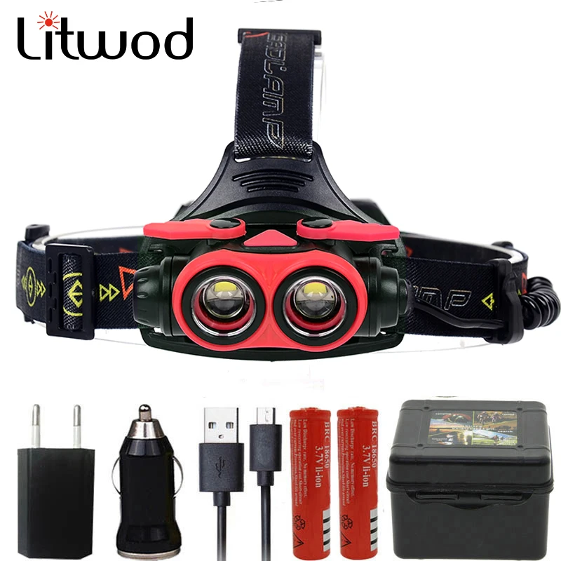 Litwod z307305A 16000LM светодиодный налобный фонарь XM-L2 U3 4 режима перезаряжаемый Головной фонарь прожекторная головка свет 2*18650 батарея