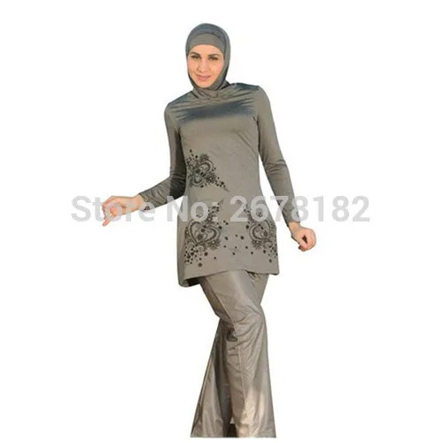 Принт мусульманский купальный костюм Для женщин девочек мусульманские купальники полное покрытие скромный исламическое плавание, Корректирующее белье больших Размеры