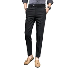 Осенние полосатые брюки мужские мужская, в деловом, повседневном стиле брюки тонкие подходящие Мужские штаны Высокое качество Размер 28-36