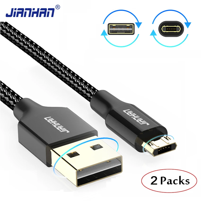 2 حزمة عكسها المصغّر usb كابل 5 V 2A سريع شاحن مايكرو كابل يو اس بي لسامسونج Xiaomi هواوي HTC Andriod الهواتف المحمولة شحن