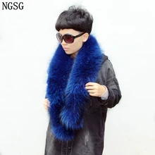 NGSG новое поступление натуральный мех шарф из песца черный 120 см Королевский синий женский натуральный мех енота шарфы мода супер меховой воротник