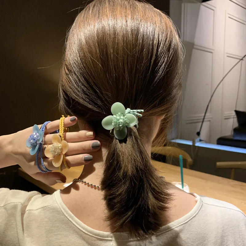 

2019 New Korean Fashion Green Purple Blue Yellow Pink Acrylic Flower Charm Headband For Women Girl's Hair Accessories