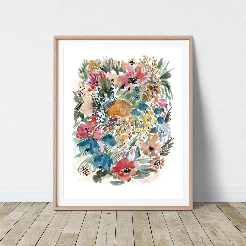 Watercolor Flowers Canvas Print Living Room Decor