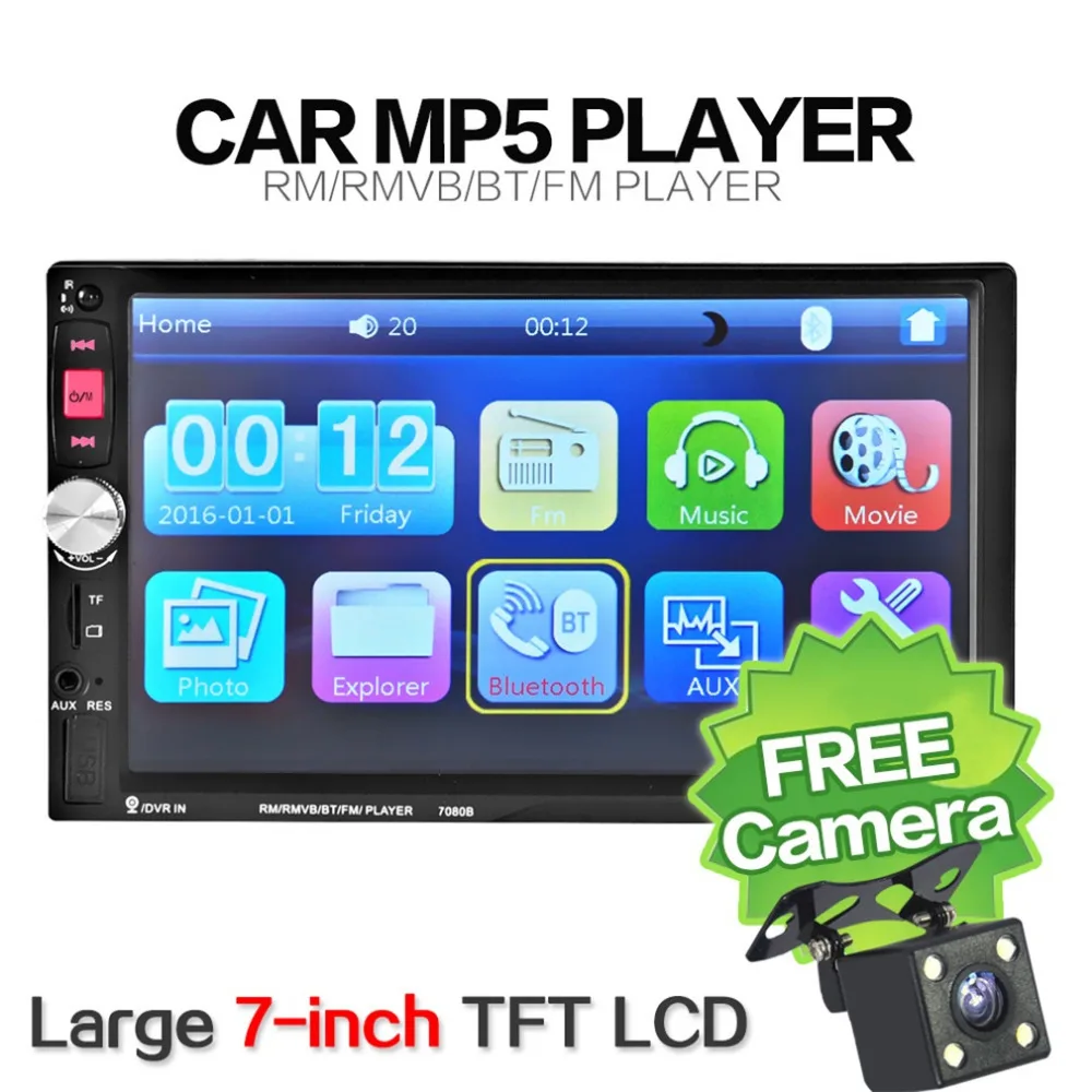 

7 Inch 7080B Car Video Player Bluetooth Stereo Radio Car MP3 MP4 MP5 Audio USB Auto Electronics with HD Touch Screen Free Camera