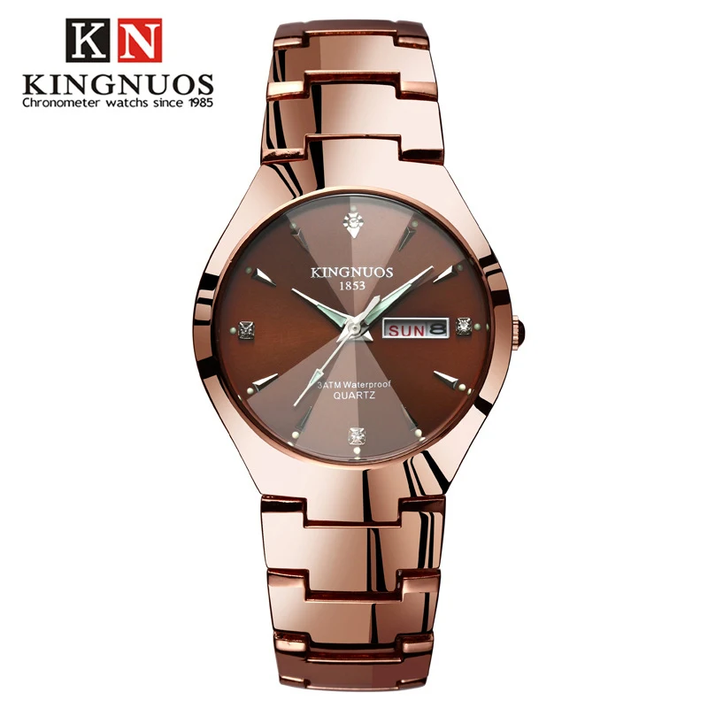

KINGNUOS Fashion Casual Mens Women Wristwatch Auto Date Couple Watches Stainless Steel Strap Quartz Business Lover Watch Relogio
