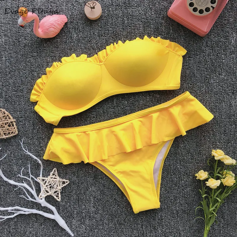 

Evage pitaya bikinis 2019 mujer bathing suit women biquinis feminino sexy push up padded off shoulder ruffles american bikini