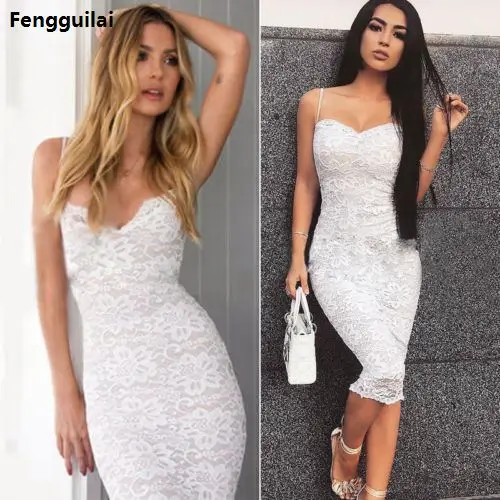 

Women 'S Solid Lace Spaghetti Strap Dress Sexy Ladies Evening Party Mini Dress White /Black /Red