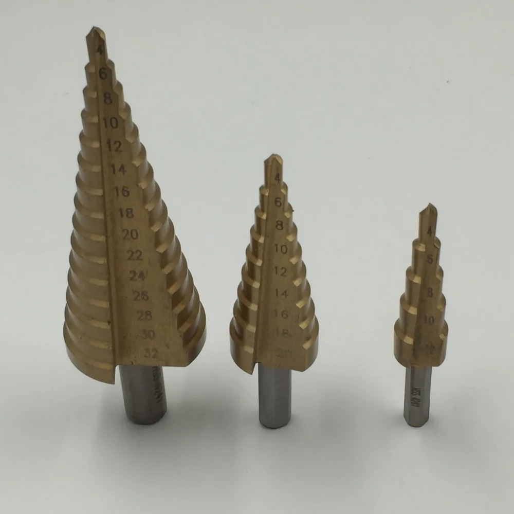 4mm to 12mm 20mm 32mm HSS Steel Step Drills Bit tool set hex shank