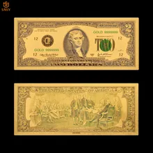 Billetes de oro de 999 y 24K, papel de moneda falsa de 2 dólares chapado en oro de EE. UU.