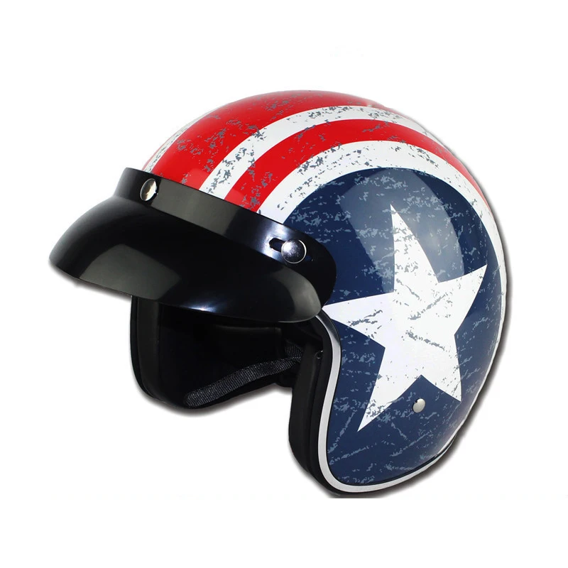 

Four Seasons Motorcycle Helmet Male Electric Car Half-covered Harley Sun Protection Helmet Female Red White Pattern