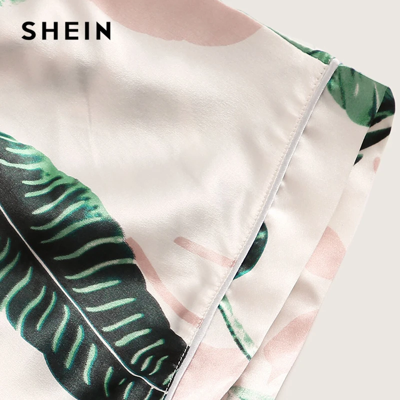Женский Атласный пижамный комплект SHEIN повседневный с тропическим принтом шорты