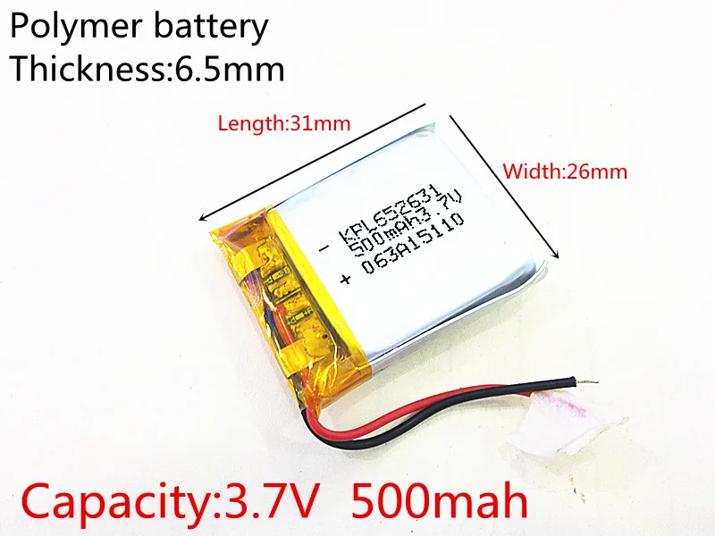 3,7 в 500 мАч 652631 литий-полимерная LiPo литий-ионная аккумуляторная батарея для Mp3 MP4 MP5 gps psp bluetooth электронная часть