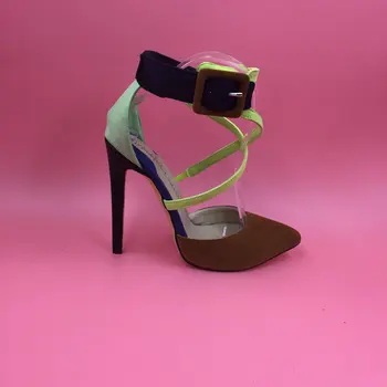 

Patch Colors Pointed Toe Women Pumps Real Image Thin High Heels 43 Ladies Point Toe Heels Mary Jane Pumps Female Fashion Pumps