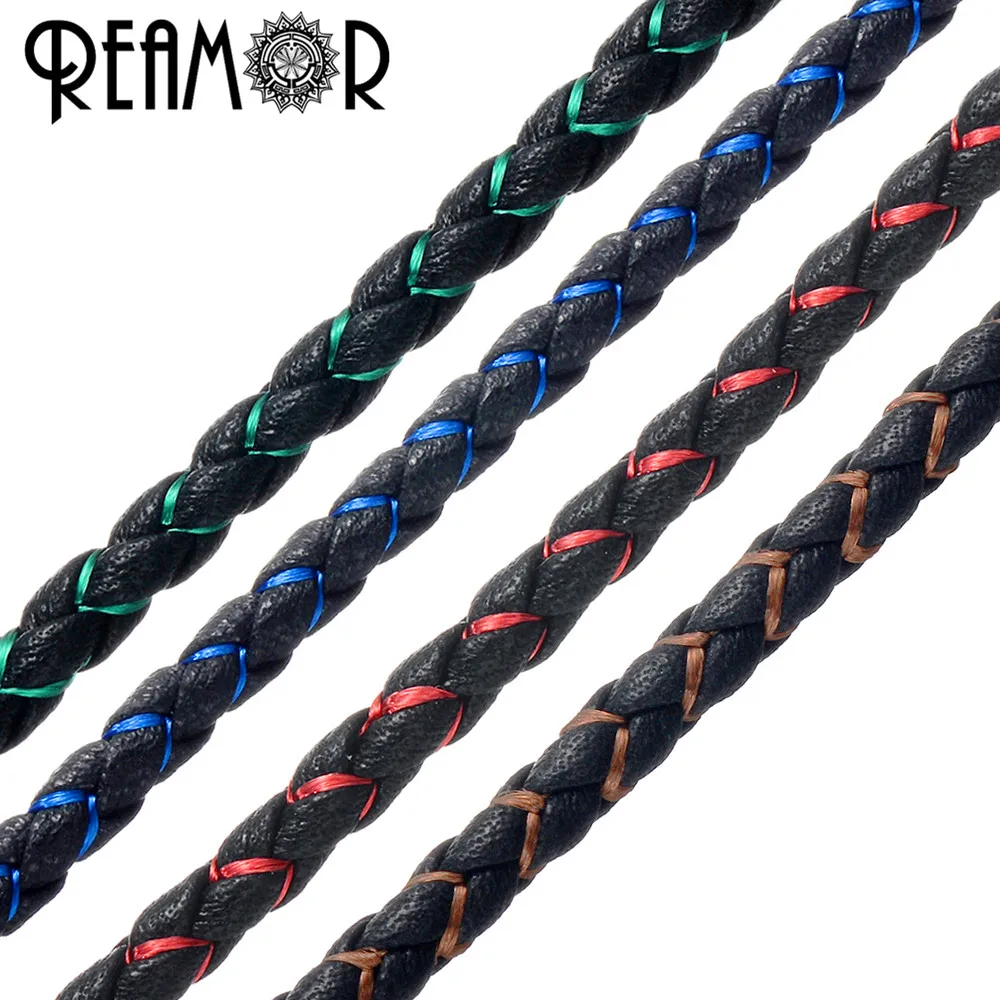 REAMOR 1M/lot 4mm Round Genuine Weaved Leather Cord Silk Braided String