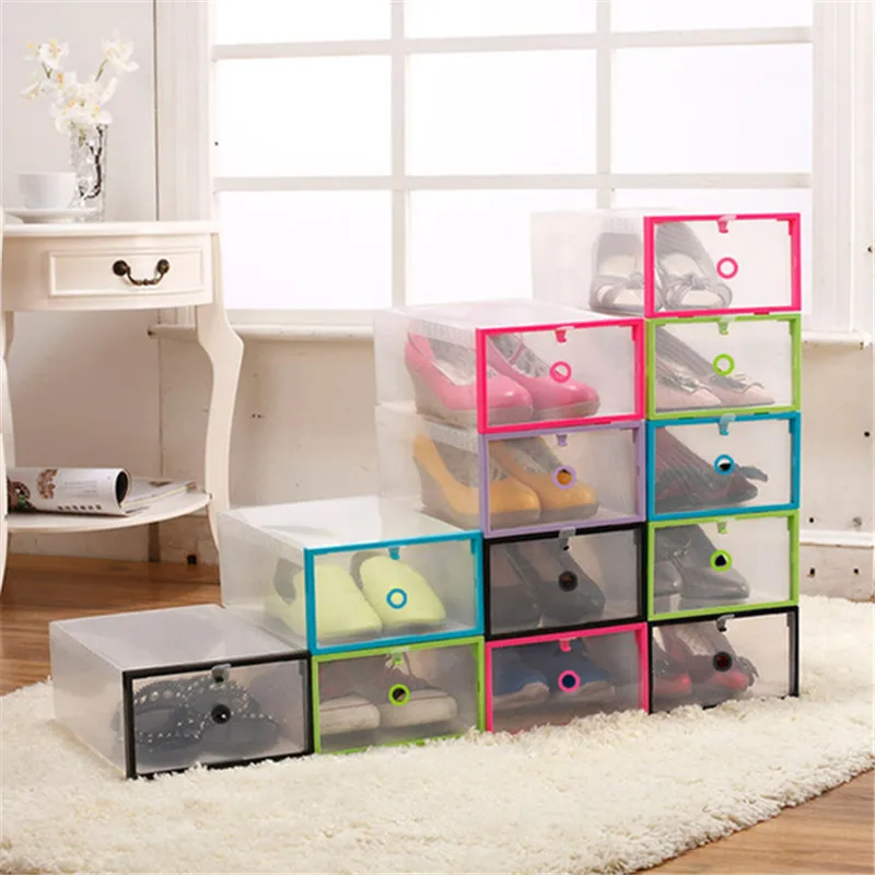 

6pcs Shoe Organizer Drawer type Storage Box Transparent Plastic Shoes Box Rectangle PP Thickened Storage Organizer