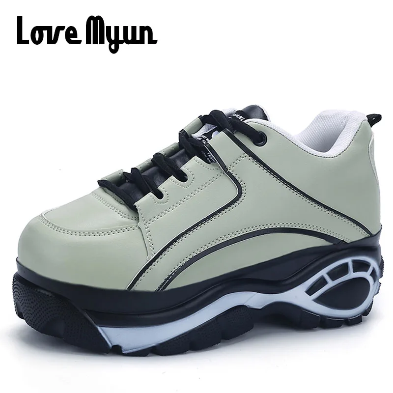 

2018 Fashion brand Spring Women High Platform Shoes Height increasing leather Sneakers Shoes Thick Sole Trainers Lady Shoe SB-59