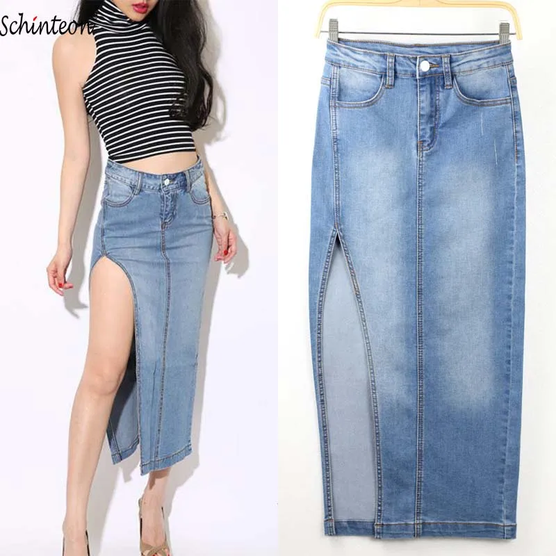 

New Women Side Split Long Skirt Slim Denim One Step Pencil Bodycon Skirts Sexy Tight Elasticity Fast Shipping