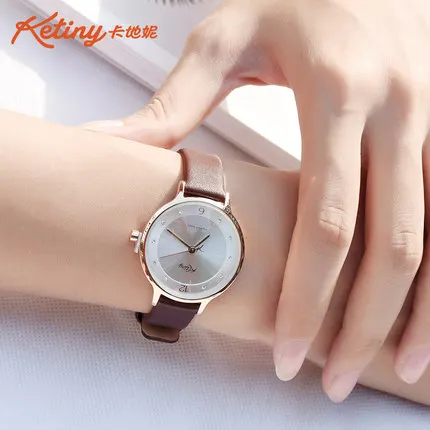 

2020 new ketiny ladies watch female students Korean version of the simple retro casual wild leather strap waterproof quartzwatch