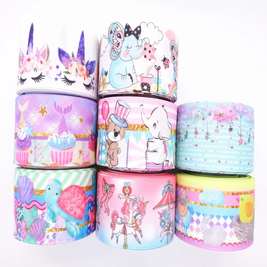 

10 Yards 1" 25MM /1.5" 38MM /Cake Printed Grosgrain Ribbon For Crafts DIY Hair Bows Birthday Decoration MD19031103