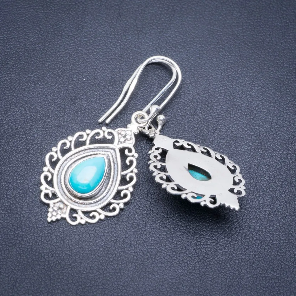 

Natural Turquoise Handmade Unique 925 Sterling Silver Earrings 1.75" A2105