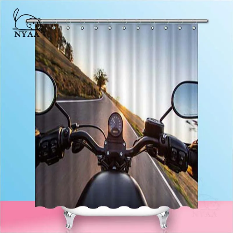 

Nyaa The View Over The Handlebars Shower Curtains Motorcycle Waterproof Polyester Fabric Bathroom Curtains For Home Decor