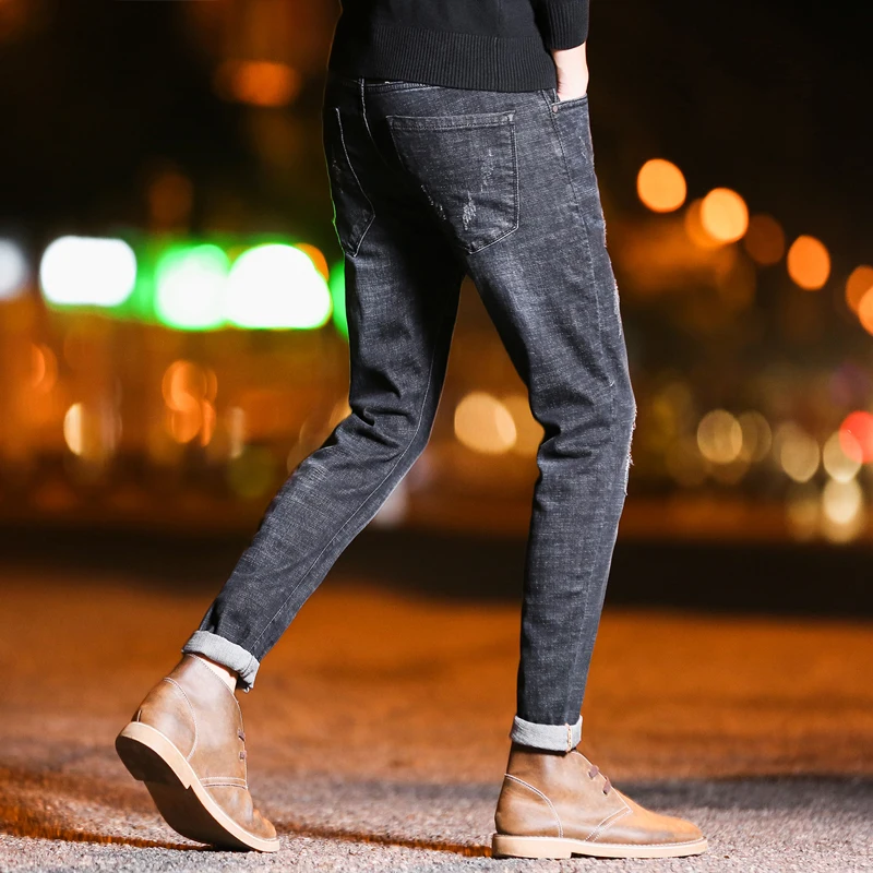 Ripped Jeans Men Slim Straight Distressed Hip Hop Denim Pants Trousers 2018 New Fashion boy Stretch Jeans Pants Plus Size
