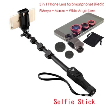 

1288 Bluetooth Selfie Stick Telescopic Monopod + Fisheye Macro Wide Angle Phone Lens for OPPO A57 / A77 / A59s/ A37/ R9/ R9 Plus