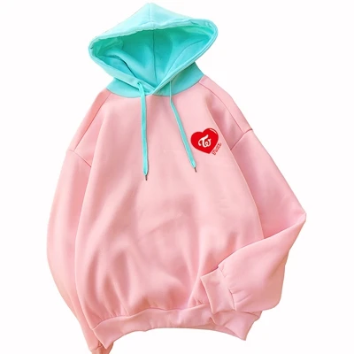 Kpop Для женщин Цвет блок толстовки кофты и пиджаки свободные корейский дважды Harajuku лоскутное группы Oversize поклонников одежда - Цвет: pink